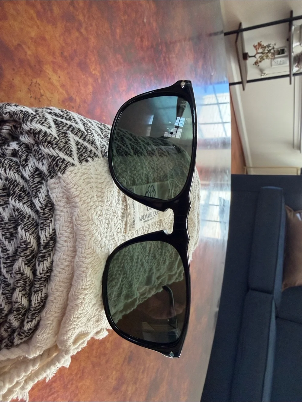 Persol Black Frame Sunglasses with Dark Green Lenses-excellent condition